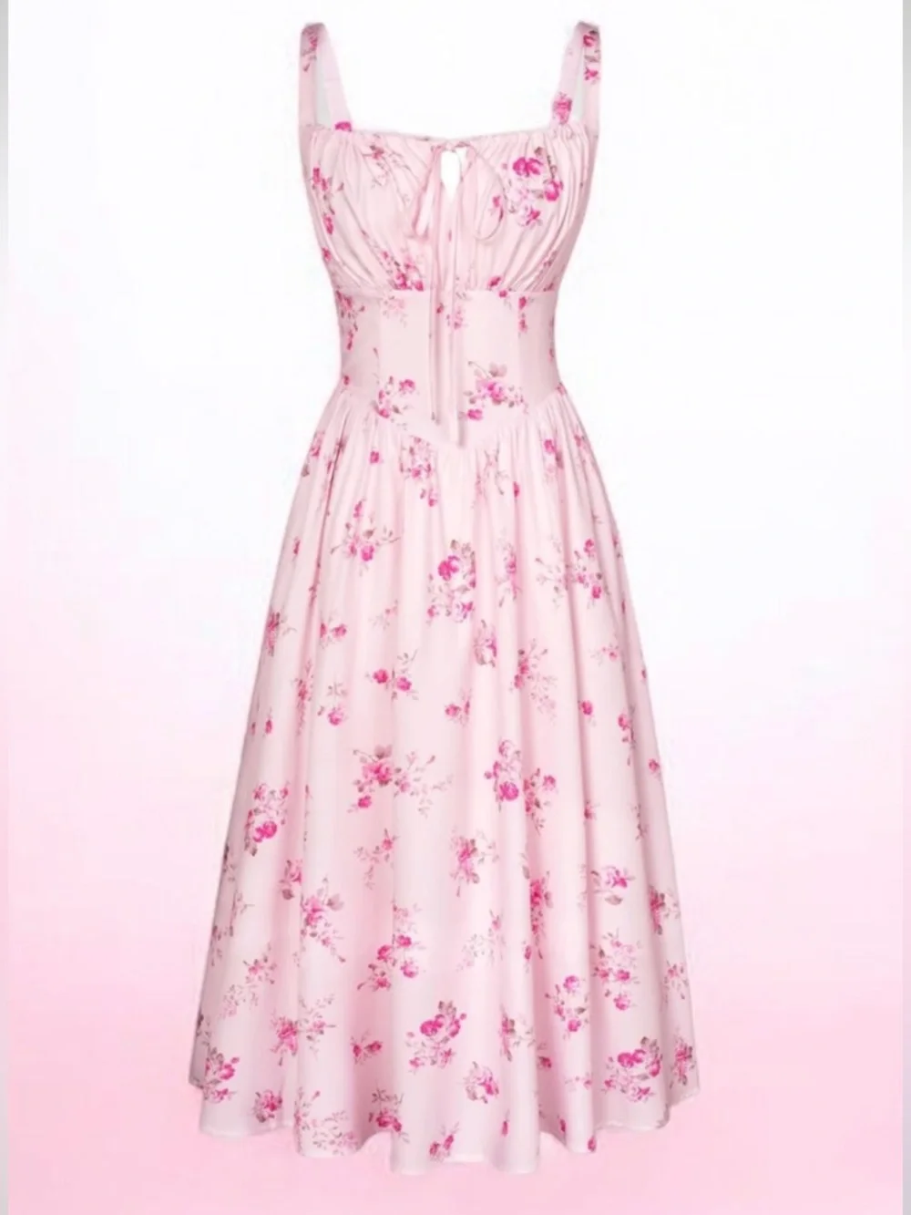 NWTSCARLET DARKNESS Pink Floral Midi Dress Corset Milkmaid Cottagecore Pockets M